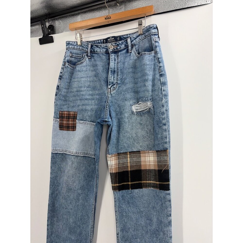 Hollister Ultra High Rise Acid Wash Ripped Patchwork Mom Jeans Womens 30x27 - Picture 10 of 10